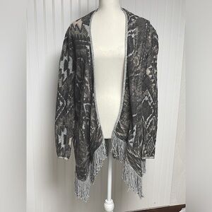 Lucky Brand Southwestern Gray Open Front Cardigsn Sweater Womens Smallll